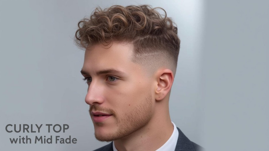 Curly Top with Mid Fade