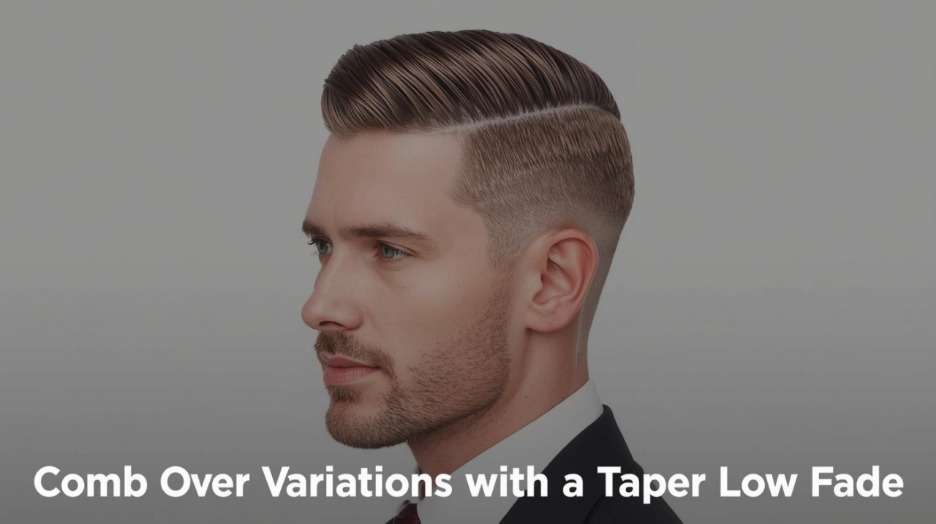 Comb over variations with a taper low fade