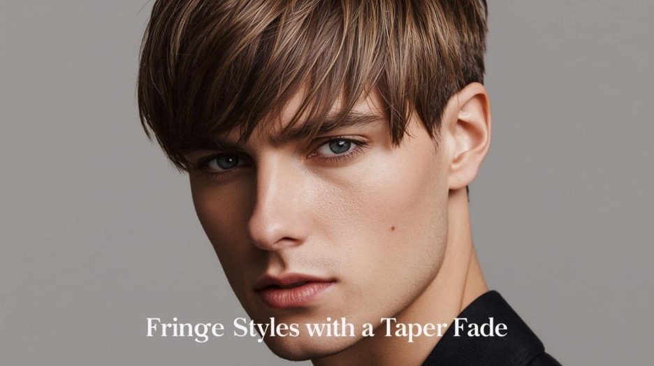 Fringe styles paired with a taper fade