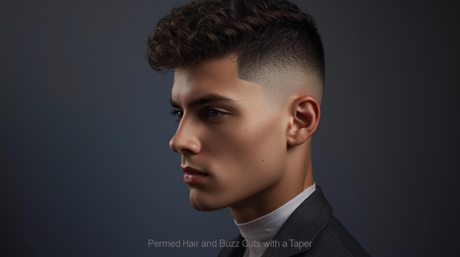 Permed hair and buzz cuts with a taper