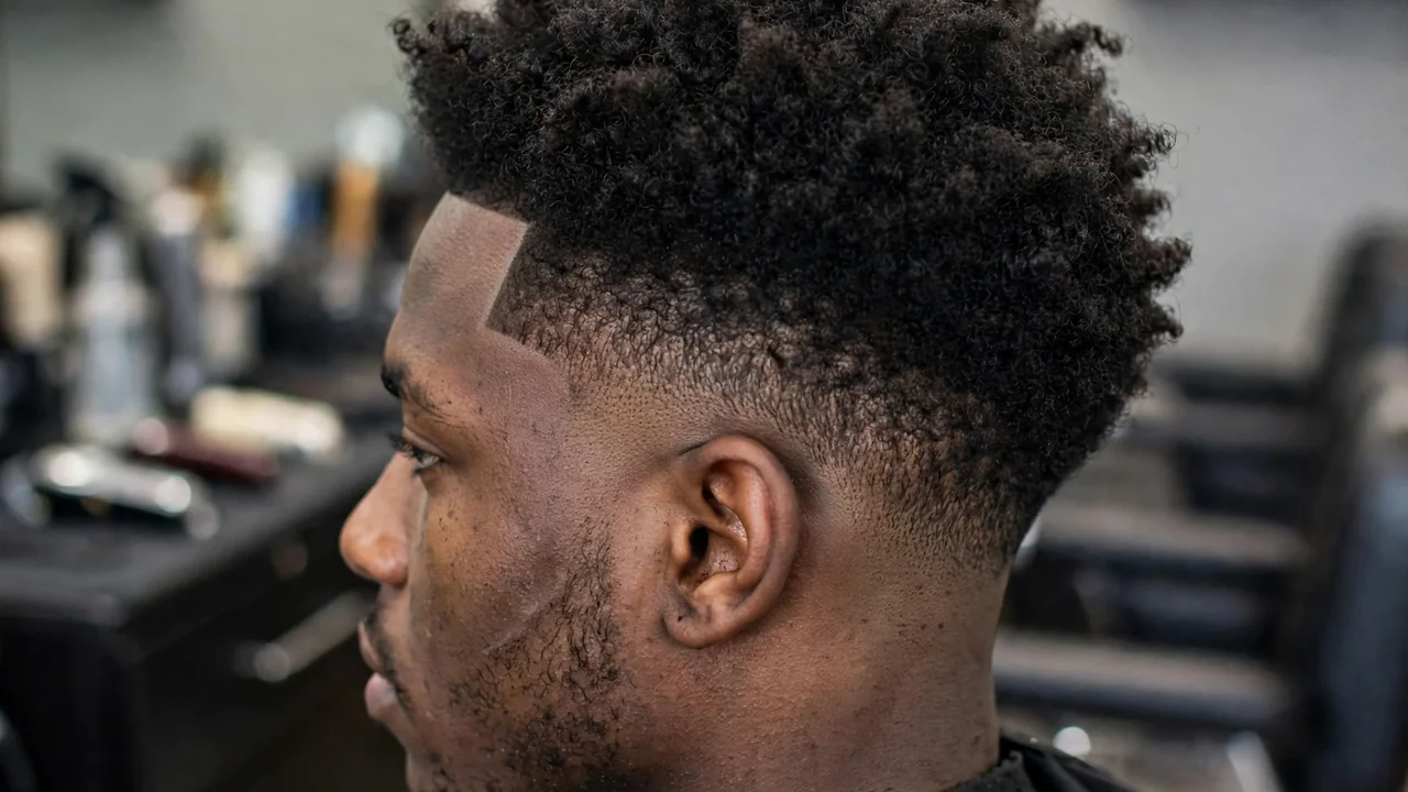 afro taper fade haircut with clean line up