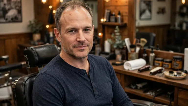 Man with early thinning hair wearing a short textured crop haircut for thinning hair men