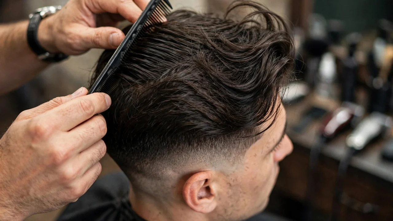 barber styling a side swept undercut with a comb