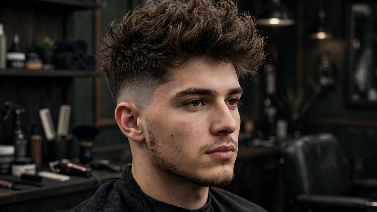 Blowout taper fade haircut with voluminous textured top