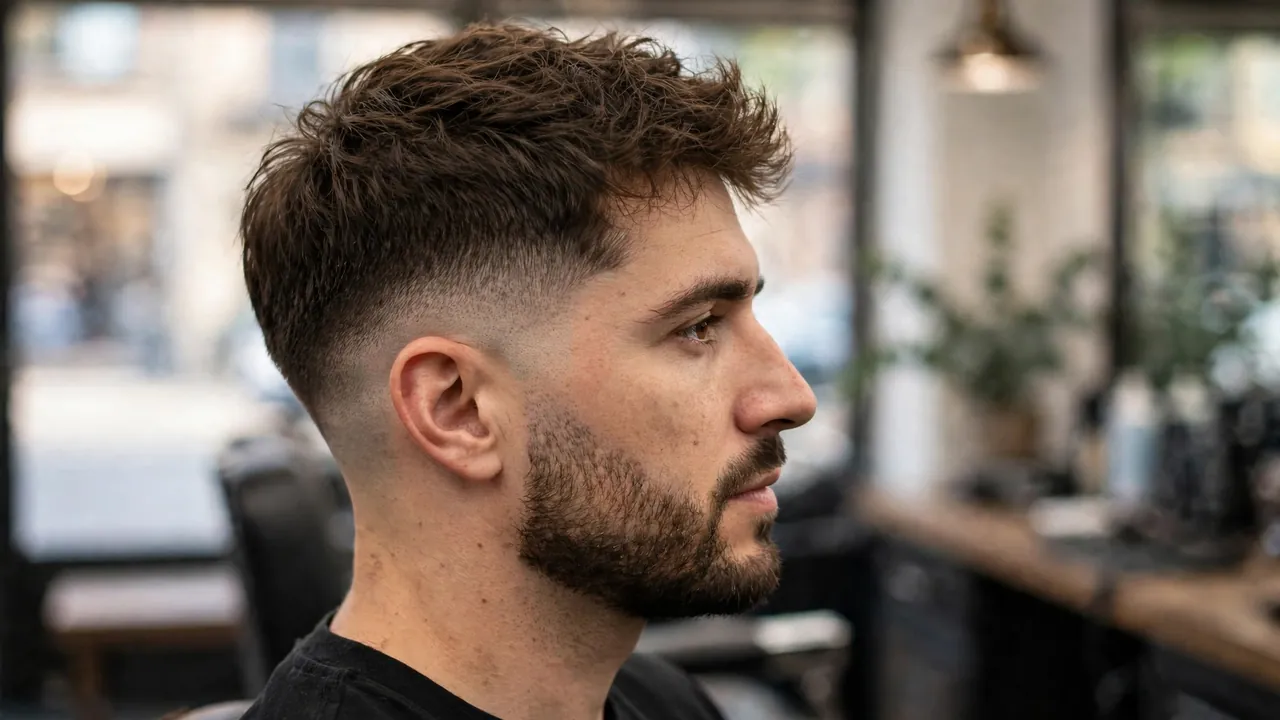 Burst fade blended into a short boxed beard
