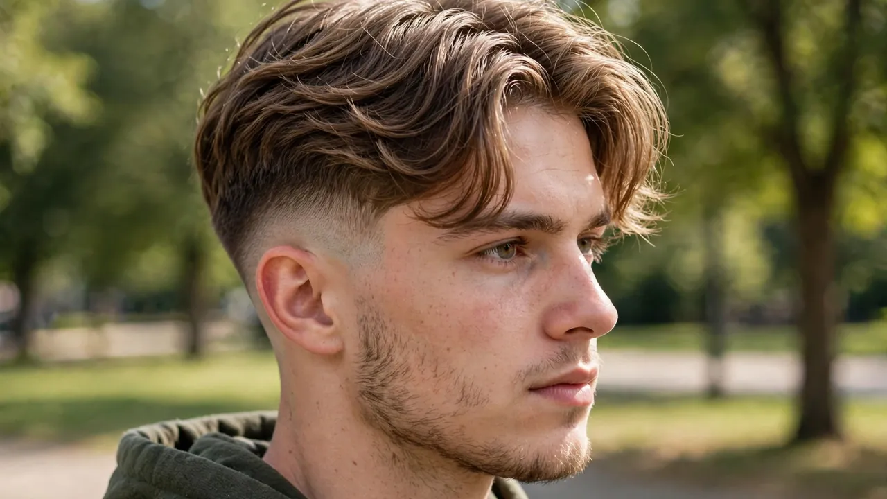 Curtain haircut men with middle part taper fade