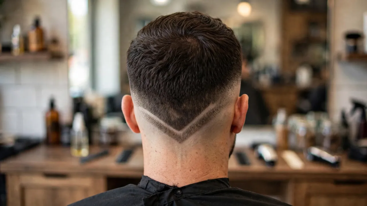 Back view of drop fade showing the descending line