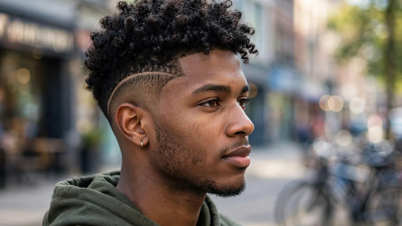 Drop fade with curly top on Black man