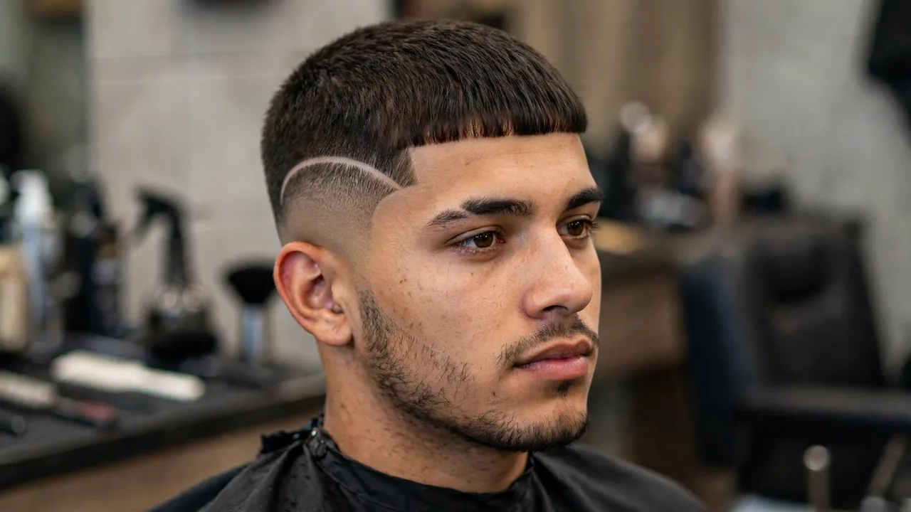 Edgar haircut with a shaved line design in the faded side