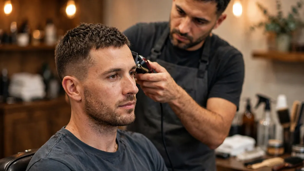 Man with a textured buzz cut, one of the best haircuts for a receding hairline