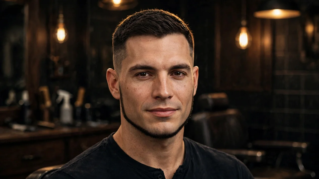 Man with a sharp chin strap beard along the jawline