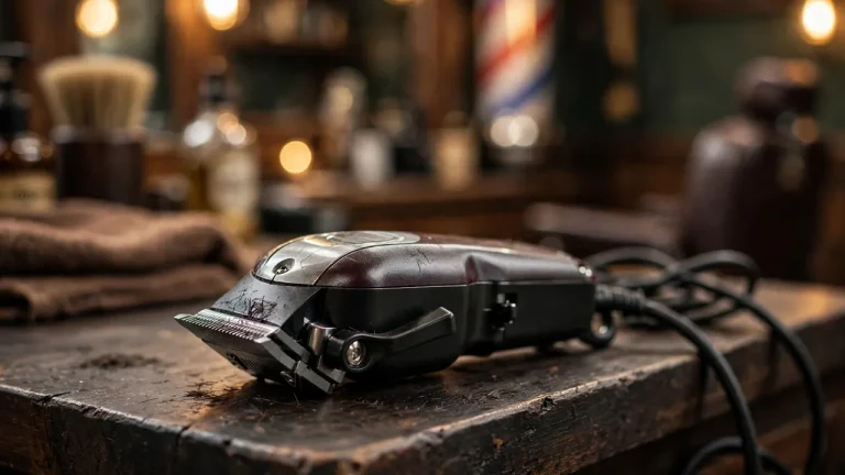 Best hair clippers for men arranged on a barbershop counter