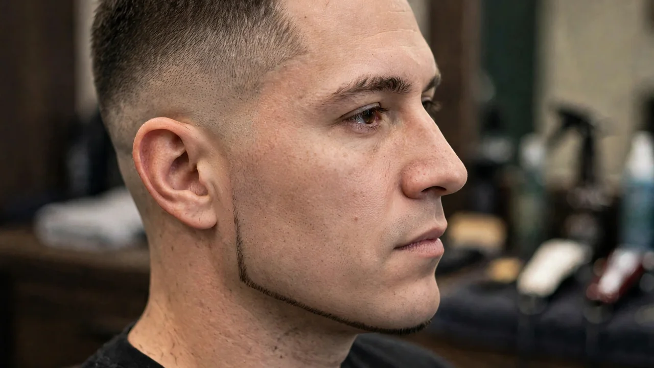 Thin chin strap beard following the jawline in a pencil line