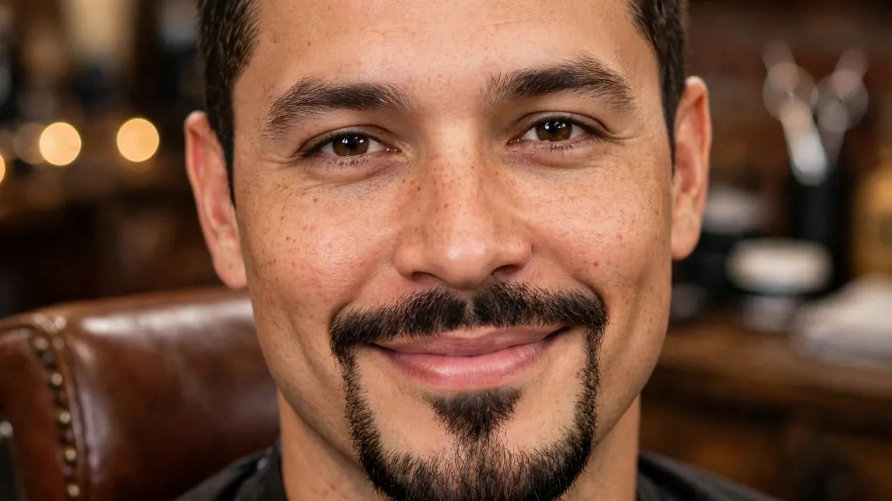 man with a classic circle goatee style in a barbershop