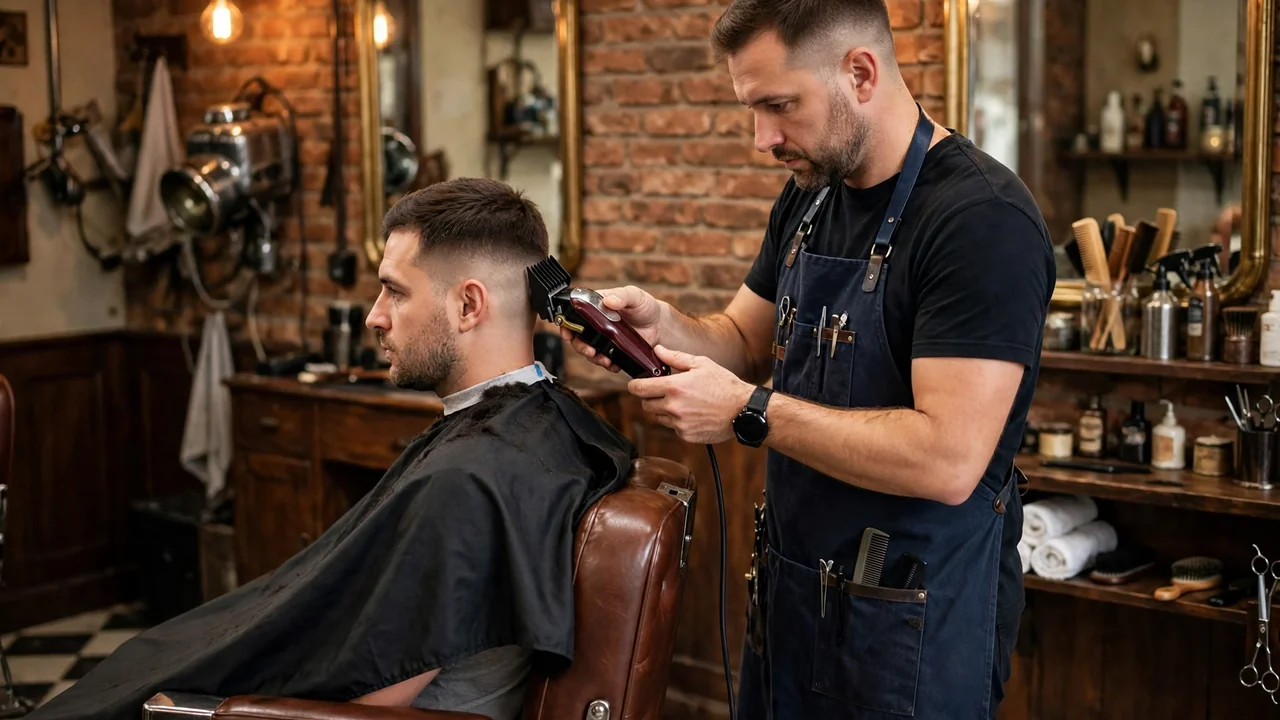 Barber fading a client with clippers, haircut numbers explained