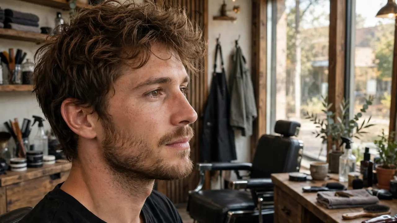 Wavy messy textured top haircut for heart face men