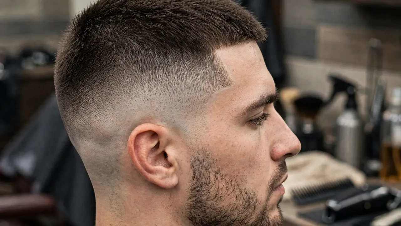 Close-up side profile of a high and tight fade showing sharp faded sides