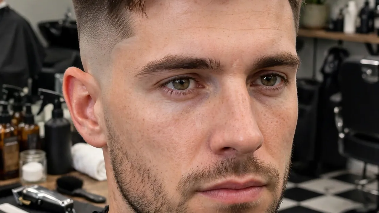 Modern high and tight haircut with a longer textured top and matte finish