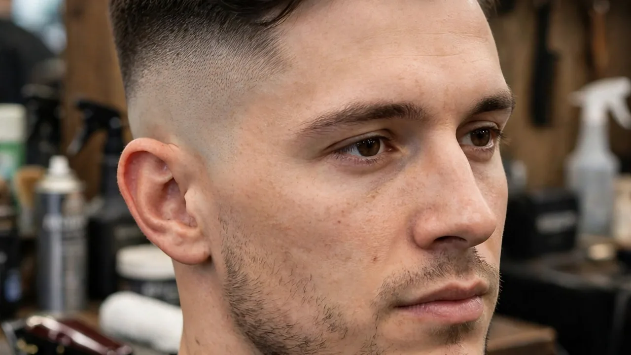 high fade undercut with longer top swept to one side
