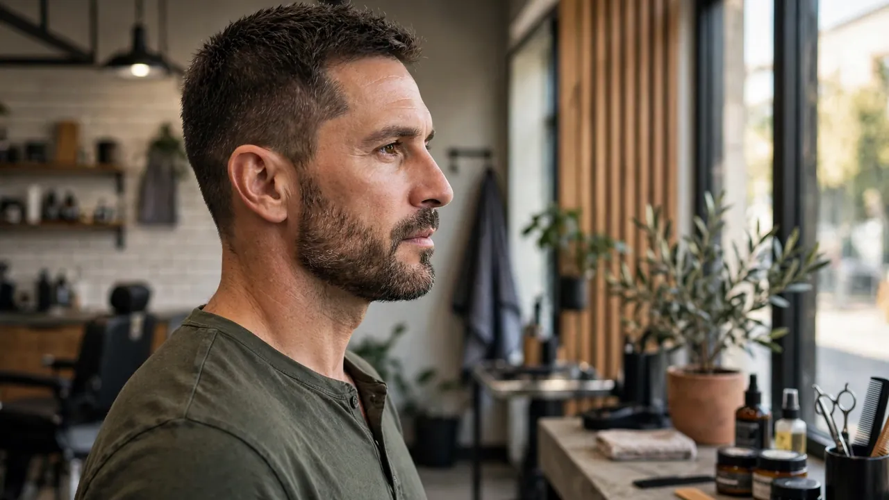 Textured crop, a flattering hairstyle for a 40 year old man