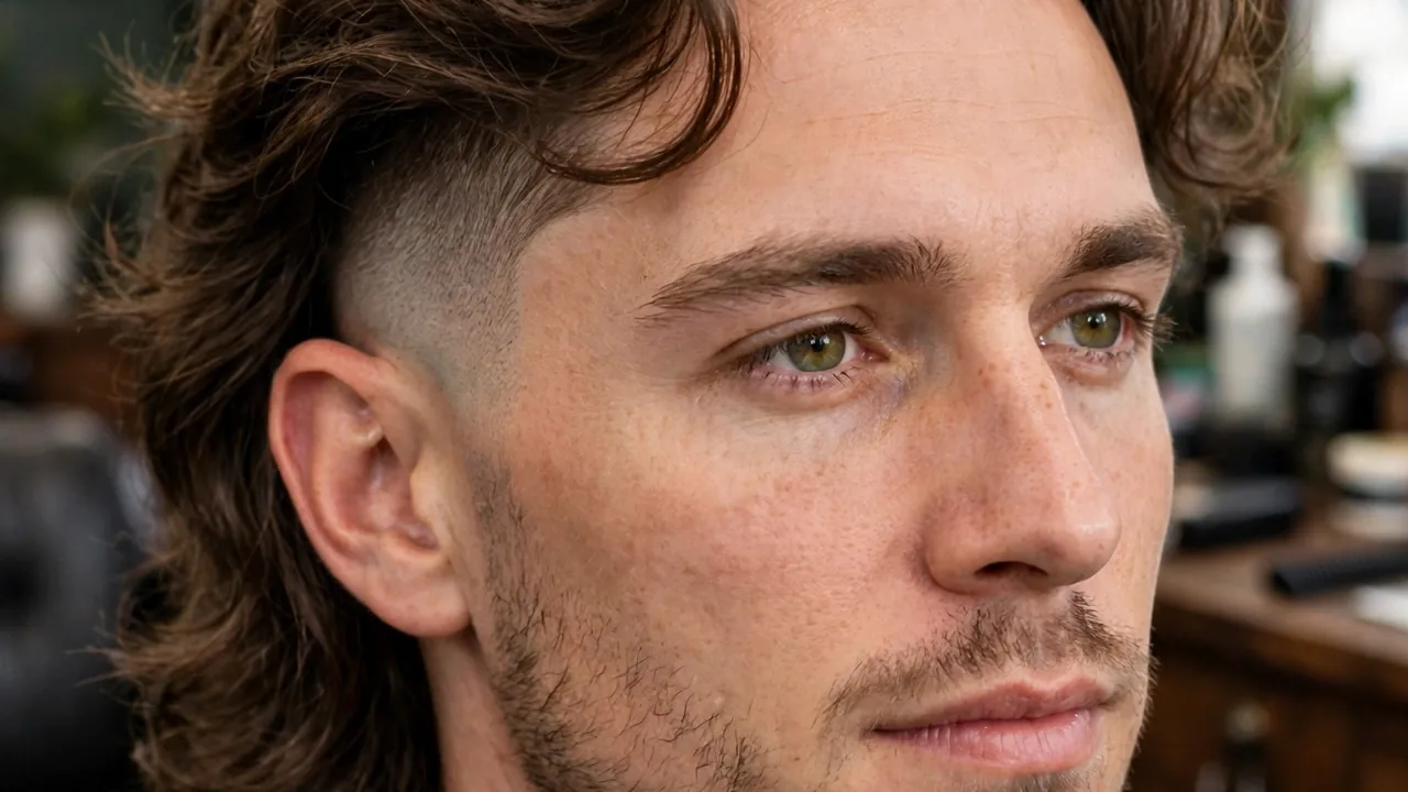 Man with long hair on top and a clean taper fade on the sides