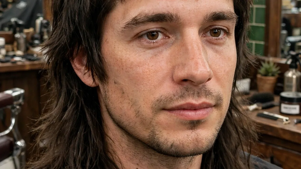 Man with a long wolf cut with shaggy textured layers