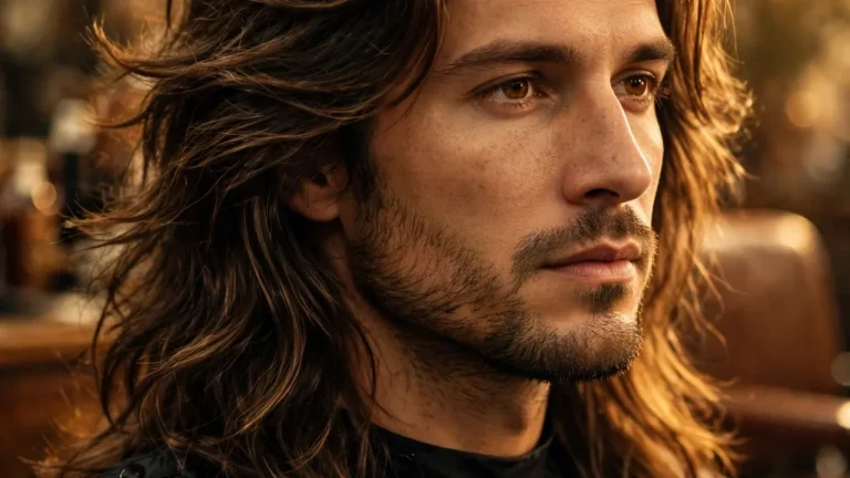 Long haircuts for men with layered flowing style in a barbershop