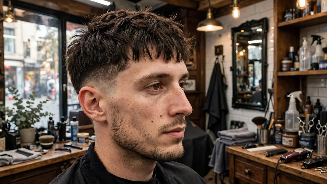 Textured crop haircut with low fade for oblong face men