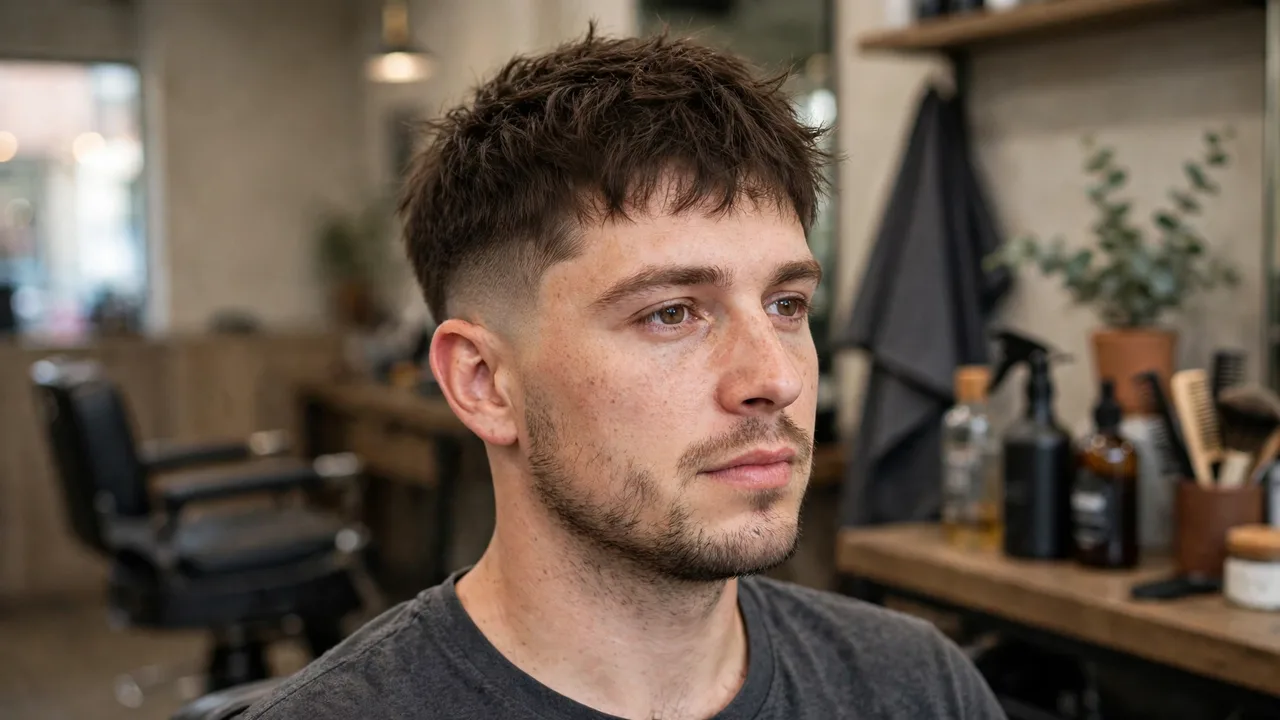 Textured crop haircut on a man with an oval face