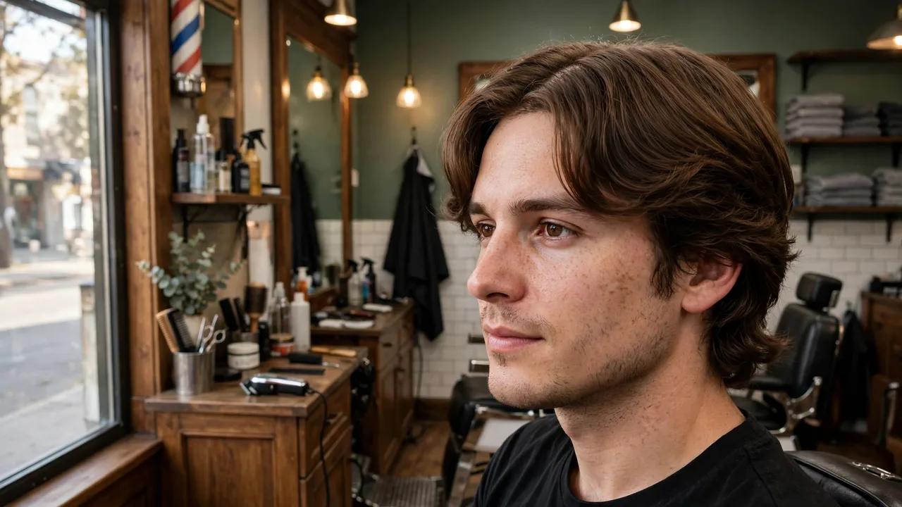 Curtain haircut on a man with an oval face