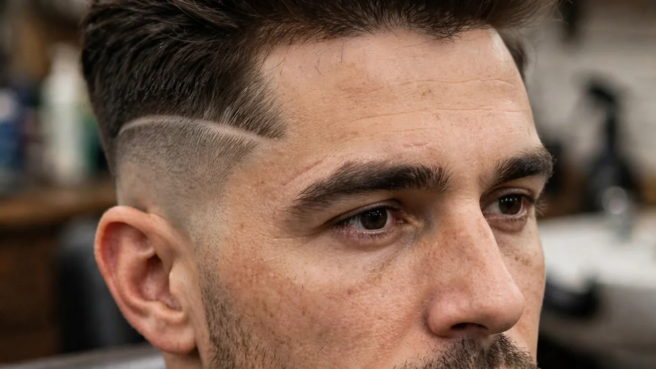 Disconnected modern pompadour with a sharp disconnect between the voluminous top and faded sides