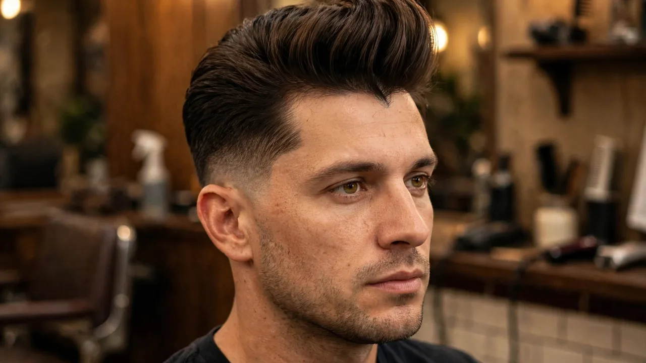 Quiff hairstyle with height built from a widow's peak