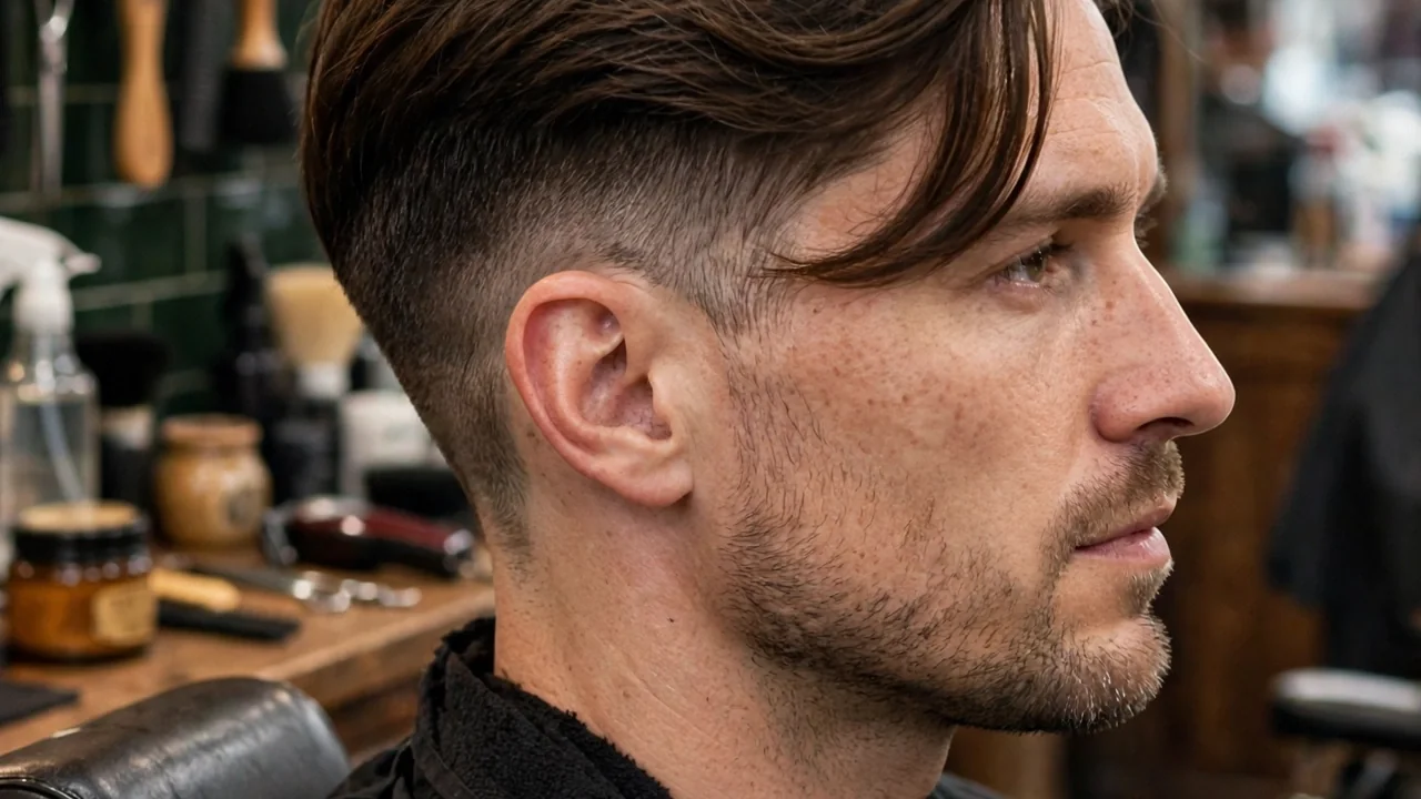 side swept undercut hairstyle for men, side profile
