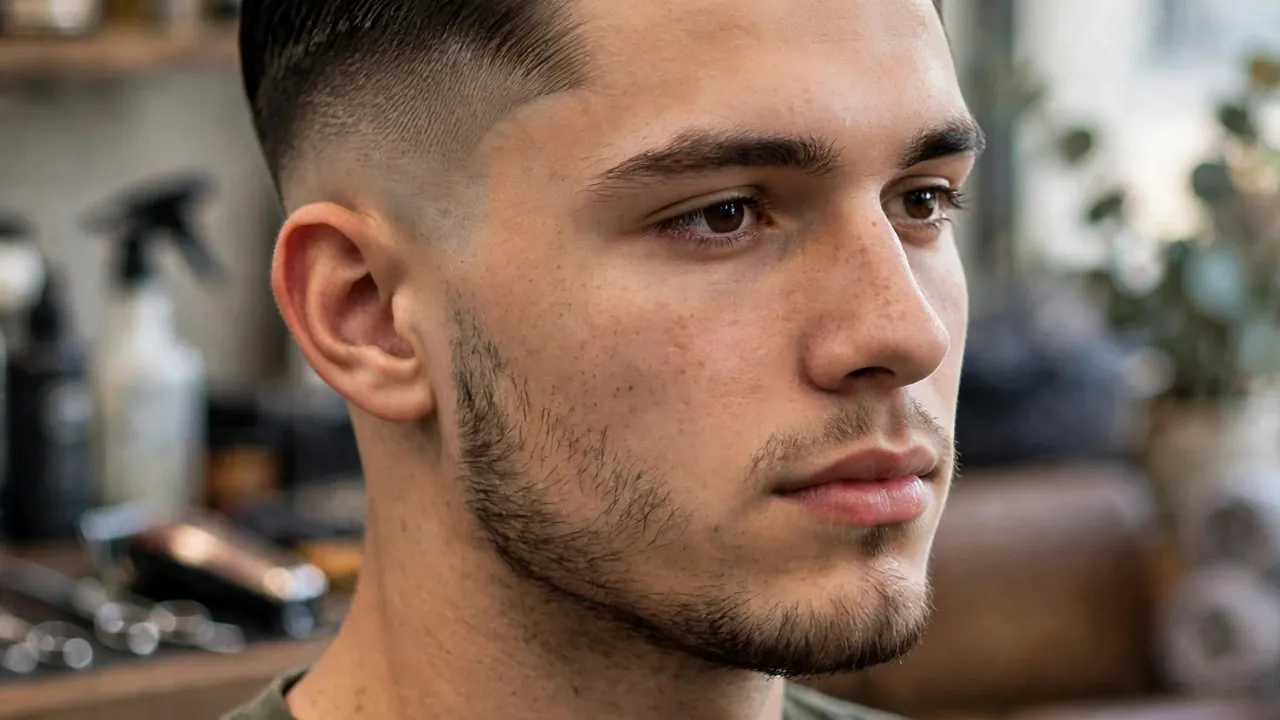 Slick back undercut hairstyle with shaved sides and long slicked back top