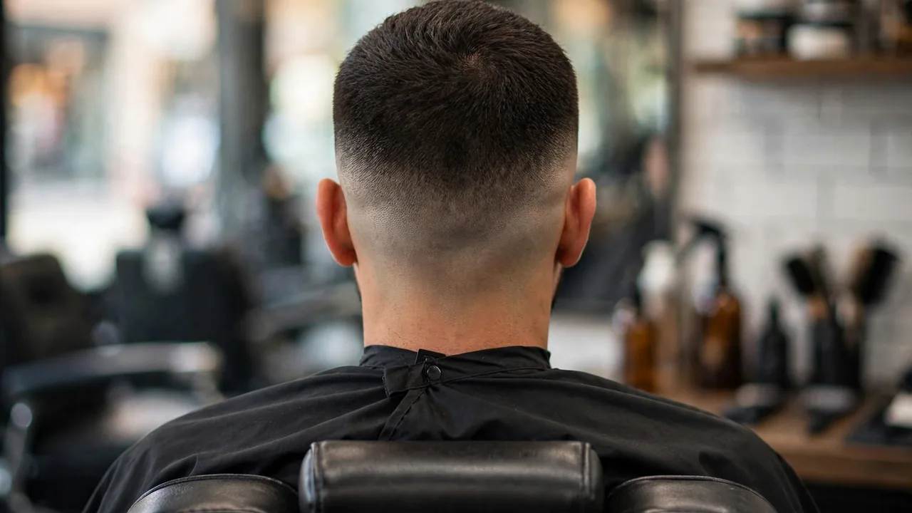 skin fade from the back showing the blend down to bare skin