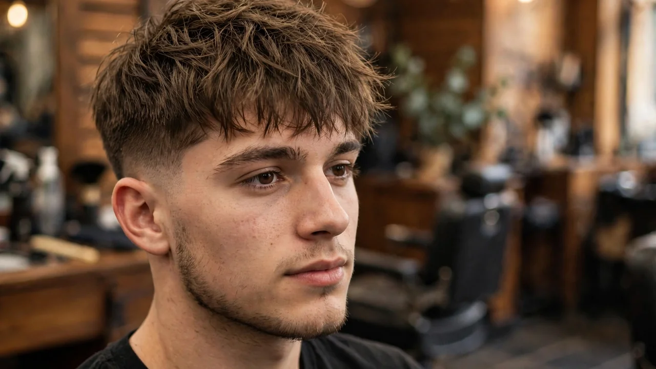 textured fringe men low taper fade haircut