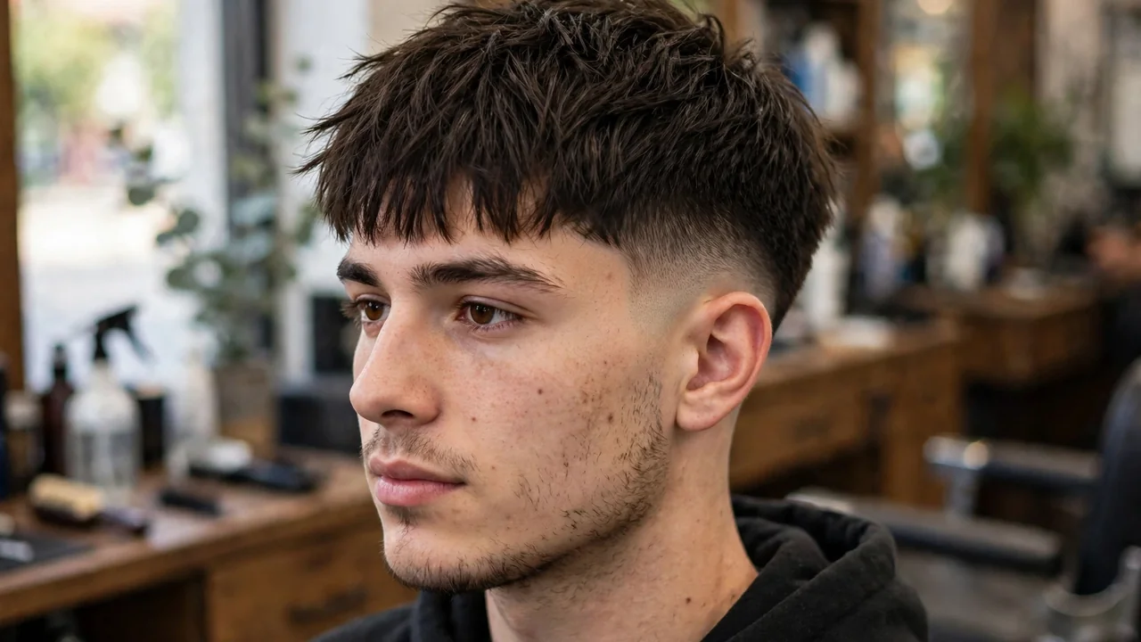 mid taper fade textured fringe men haircut