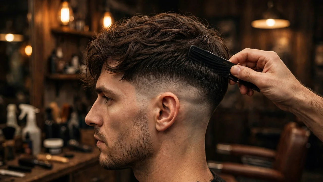Side view of a two block haircut showing the two-tier contrast