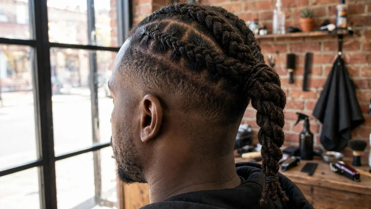 Two strand twist ponytail styles for men with tapered fade sides