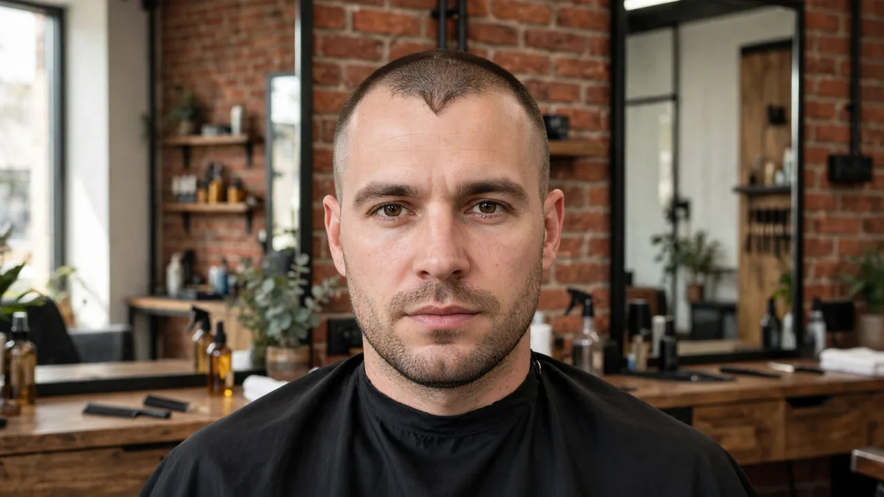 Buzz cut hairstyle for men with a widow's peak — widows peak hairstyles men