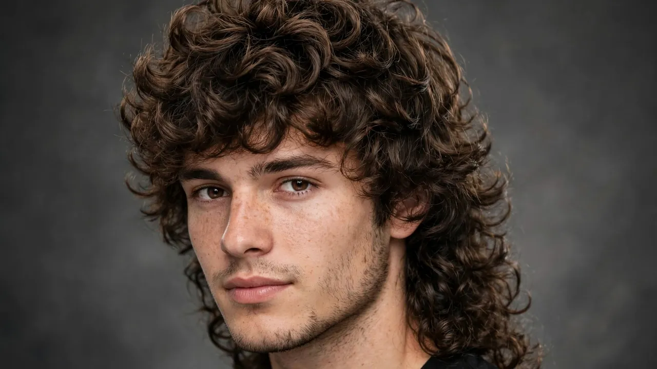 Curly wolf cut men with defined layered curls